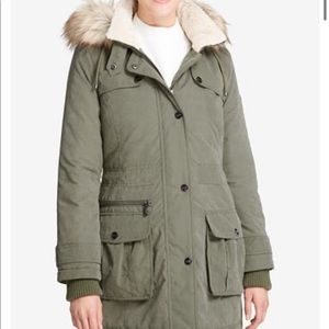 DKNY Faux Fur Trim Anorak Parka